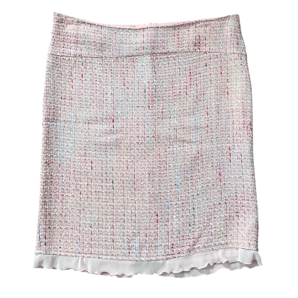 Star City Tweed & Sheer Ruffle Hemline Trim Straight Above Knee Skirt Size 7
